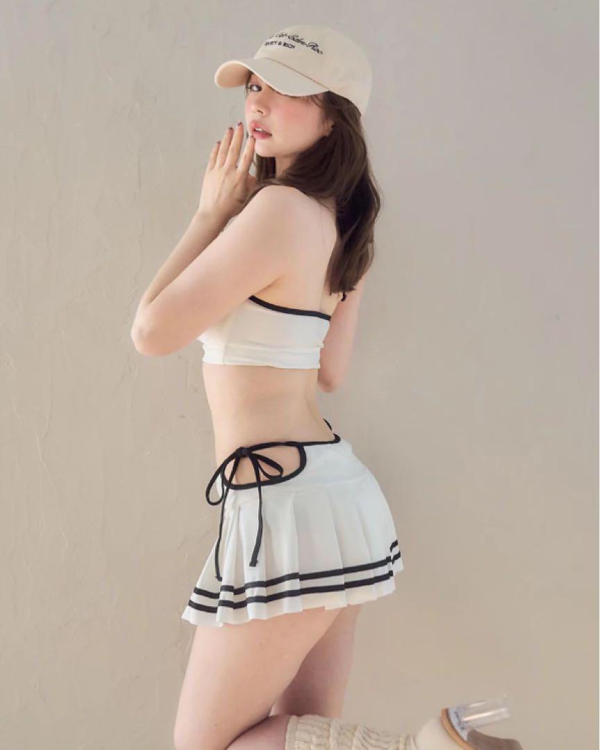 Andmary Coco pleats swimwear White 水着