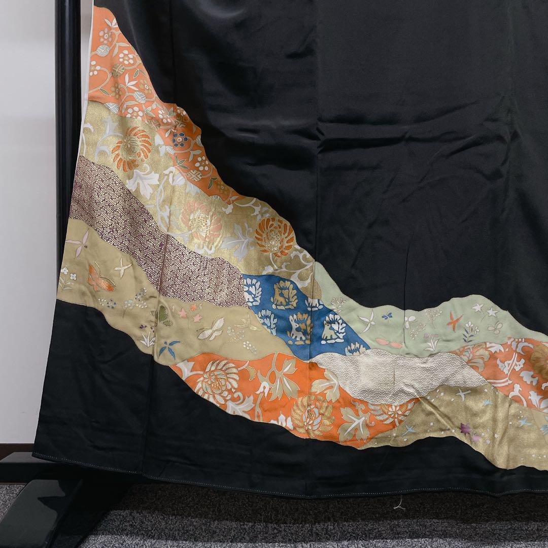 黒留袖 金彩 霞取り 花兎 唐花模様 着物 081t 着物・浴衣