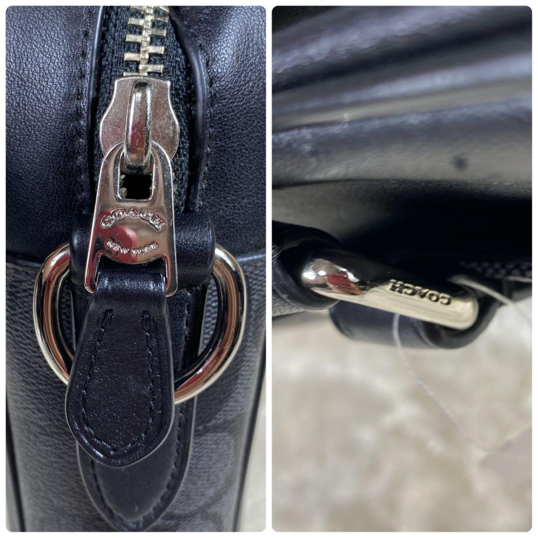 COACH コーチ ビジネスバッグ PVC レザー シグネチャー 柄　黒　美品