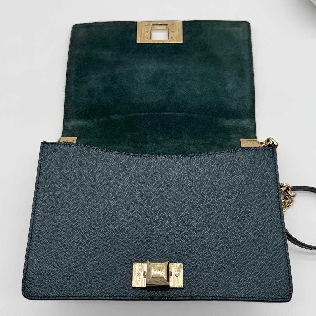【極美品】FURLA MIMI ショルダーバッグ フラップ レザー グリーン