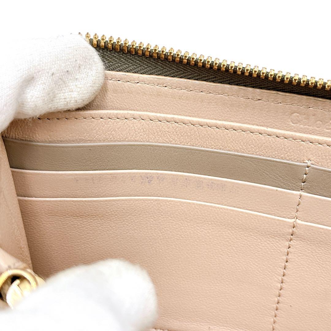 美品＊ Chloe クロエ レザー ラウンドファスナー 長財布 グレー チャーム