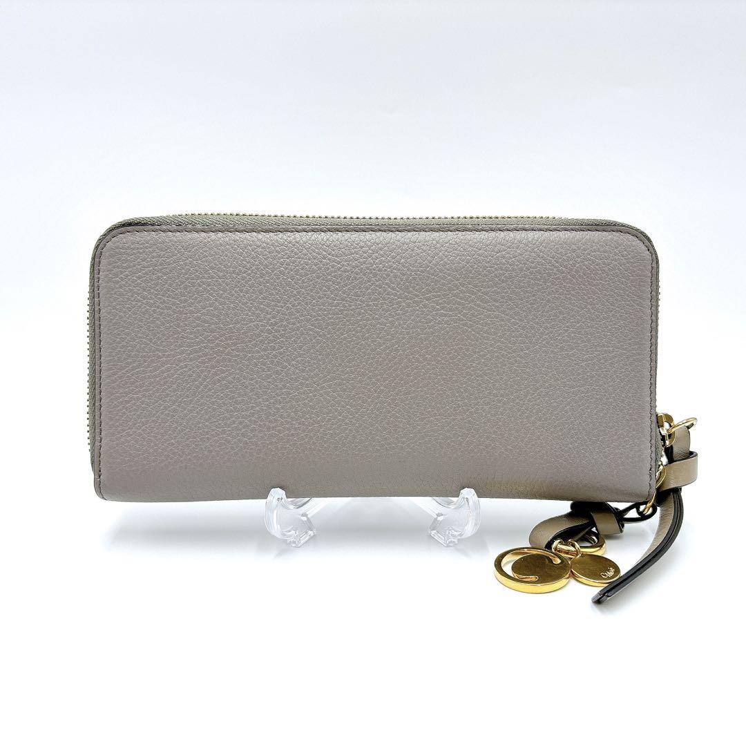美品＊ Chloe クロエ レザー ラウンドファスナー 長財布 グレー チャーム