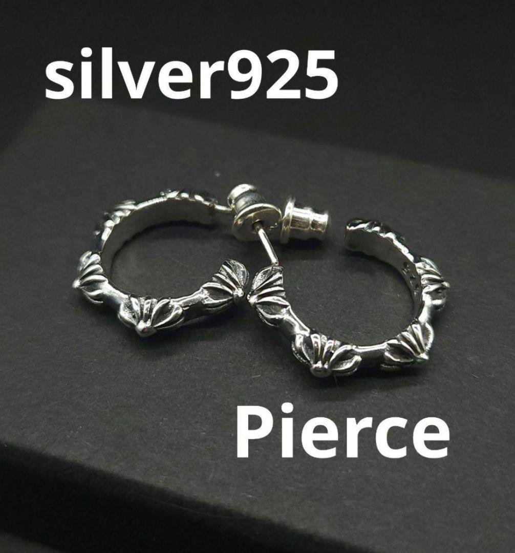 silver925 クロスバンド フープピアス クロス 十字架 プラス メンズ