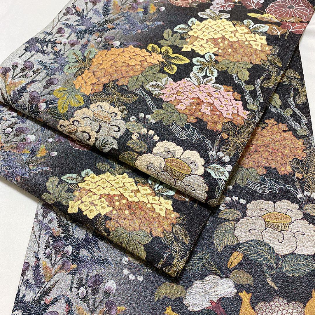 とみや織物 艶やかな花の袋帯 未使用品 全通柄 正絹 西陣織物 【楽天
