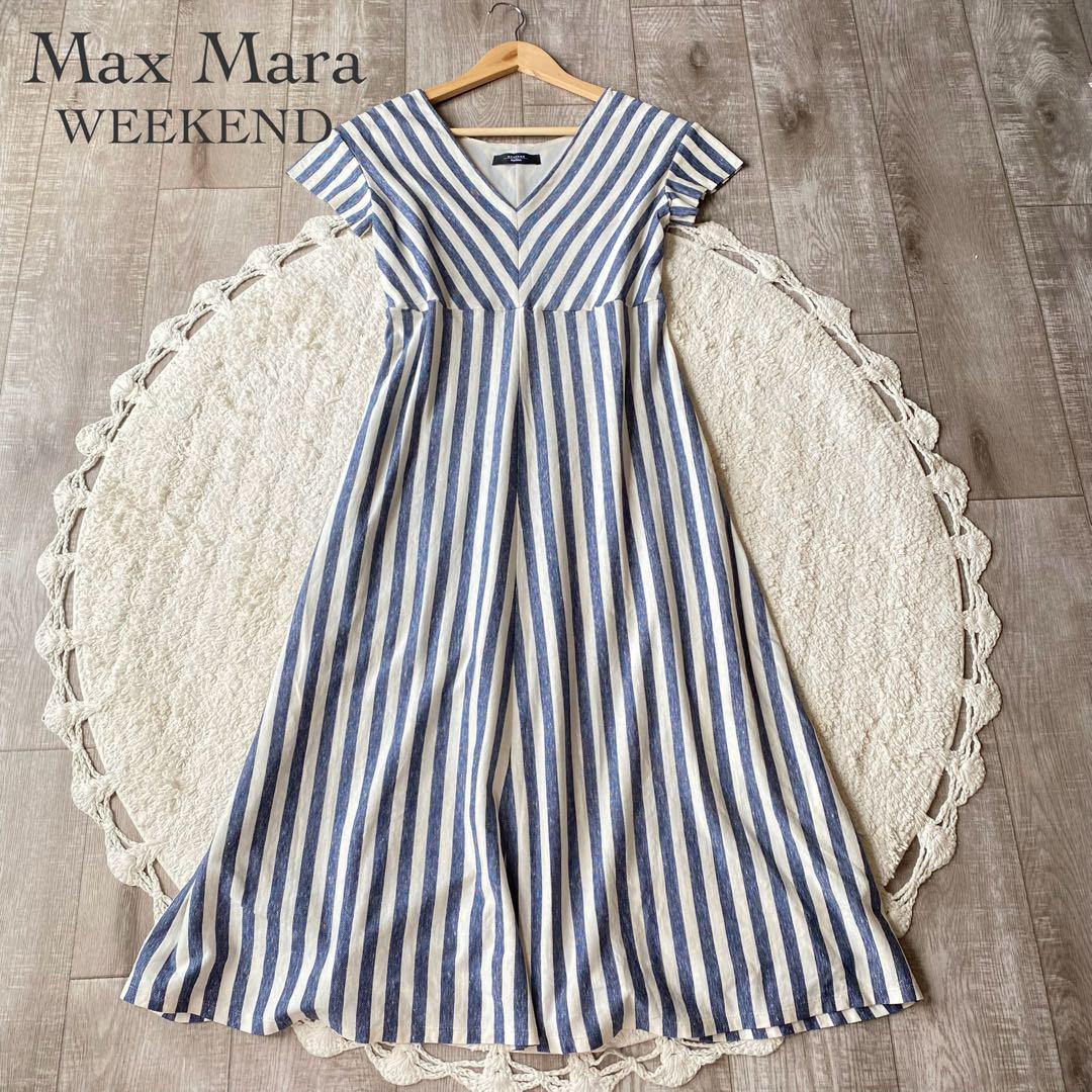 Max Mara WEEKEND ストライプ 半袖ワンピース コットンリネン