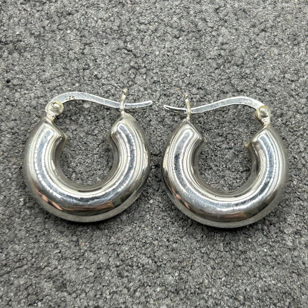 シルバー925 Silver ビッグフープピアス/軽研磨仕上げ/太め/両耳