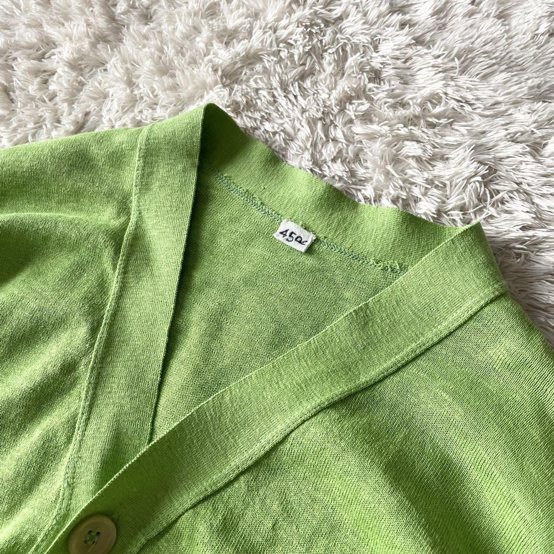 無料配達 CARDIGAN ギマ908KNITTY 45r 美品 カーディガン L 黄緑 トップス
