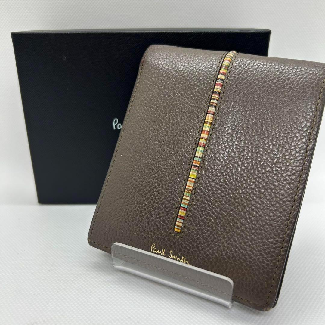 【極美品】ポールスミス 二つ折り財布 レザー コンパクト財布 小銭入れ付き 茶