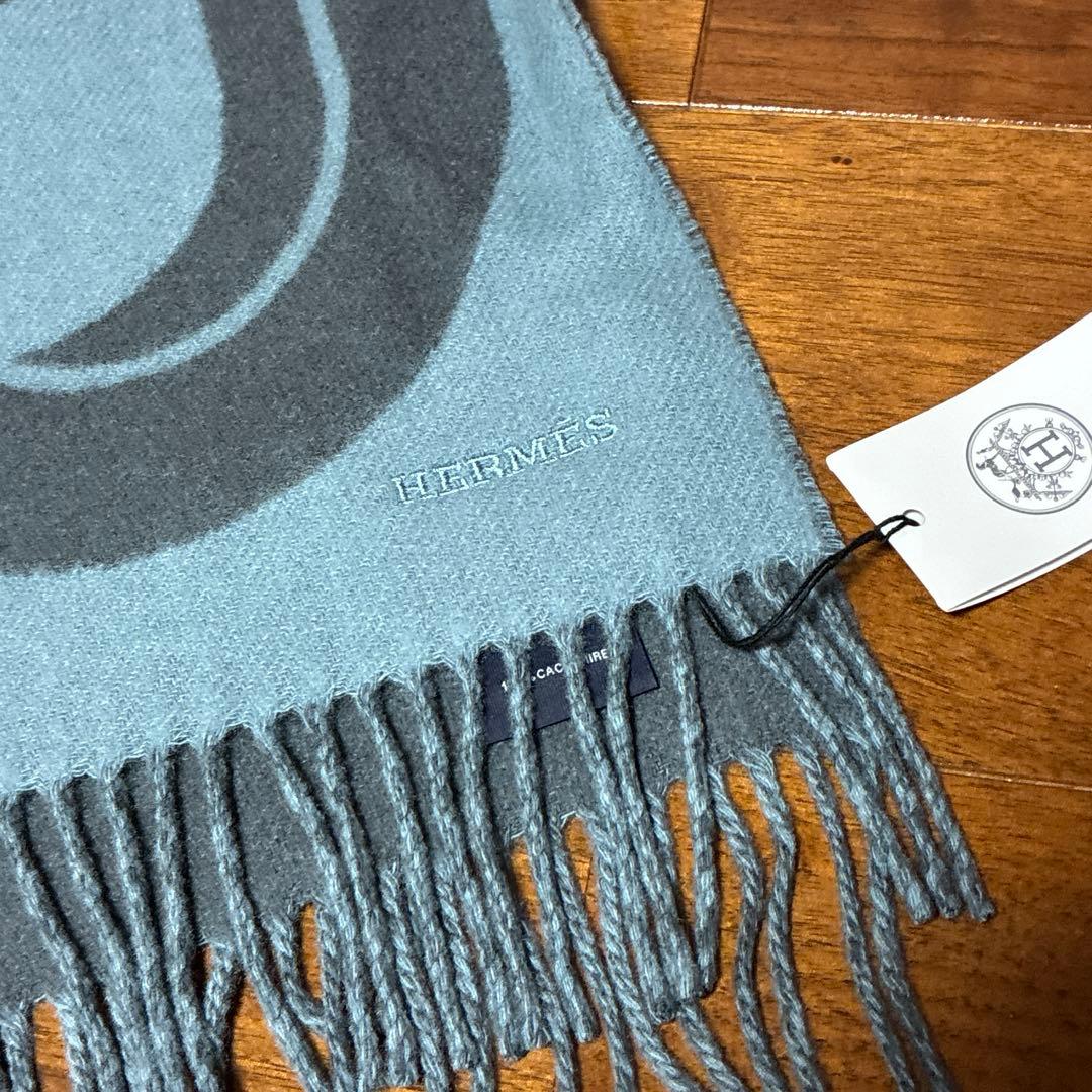 【新品未使用】HERMES カシミアマフラー 浅藍 【新品未使用】HERMES カシミアマフラー 浅藍
