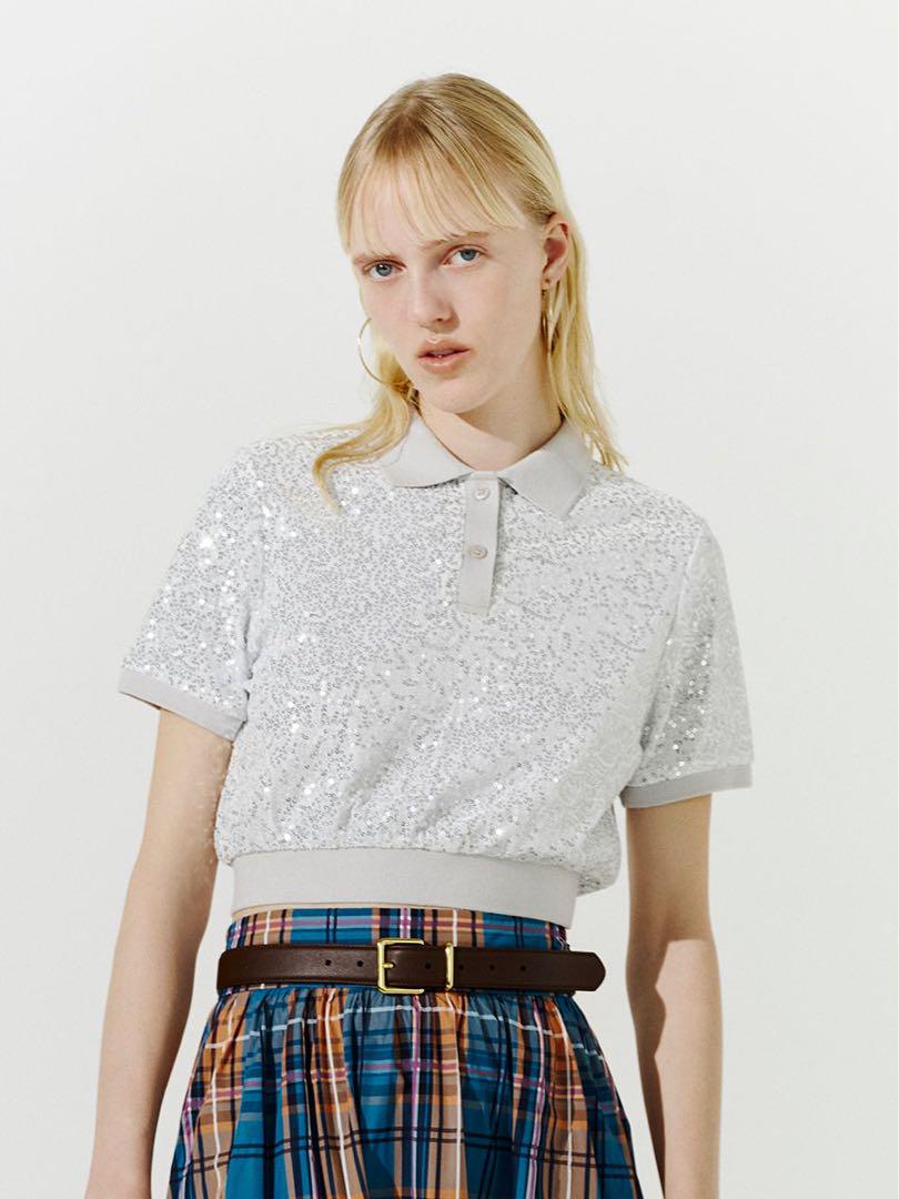 【メーカー再生品】 LILLY BROWN CANDY STOCK スパンコールベロアポロシャツ トップス