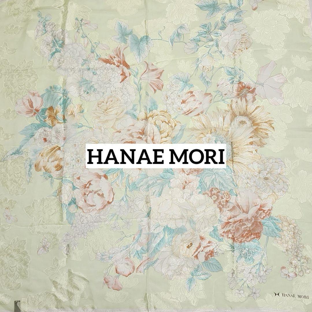 ★HANAE MORI★ スカーフ 大判 シフォン 花 シルク グリーン