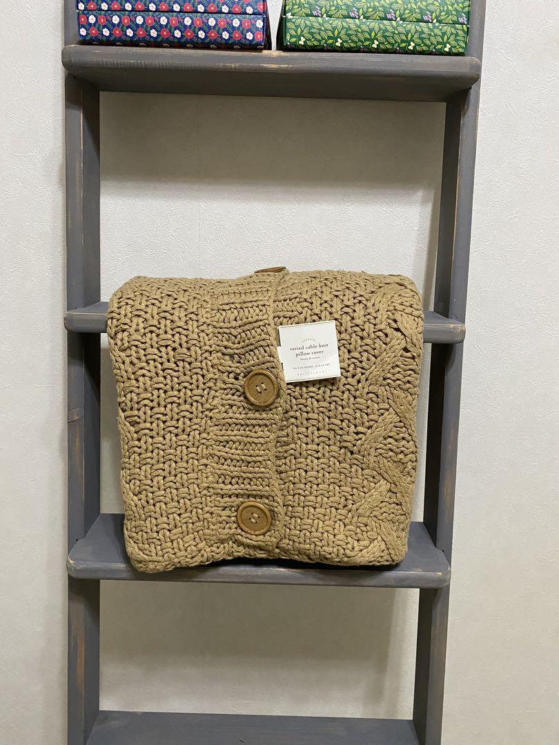 Pottery Barn ライトブラウン ケーブル編み クッションカバー