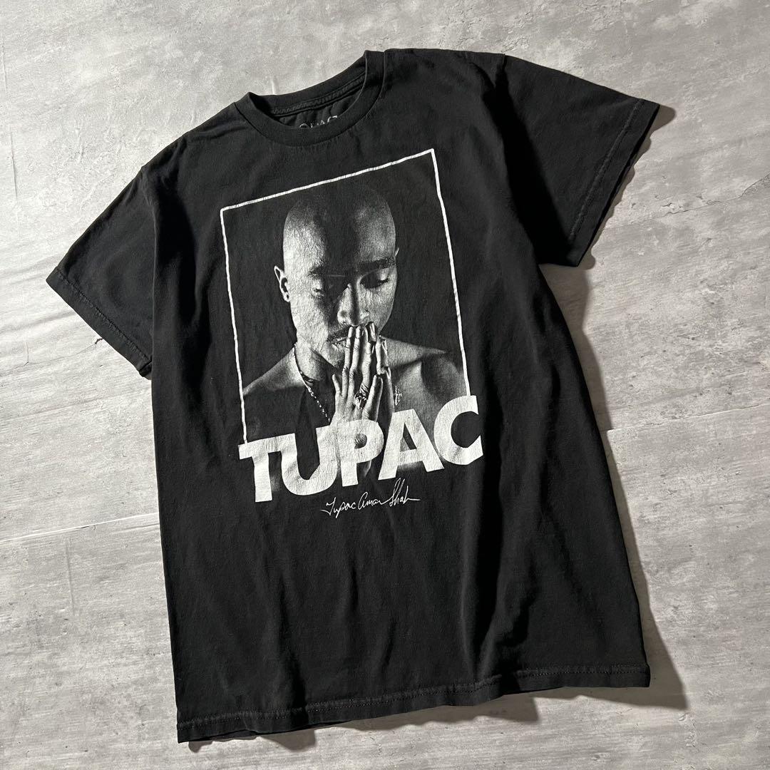 【人気2PAC】ストリートフォトTシャツ古着ヒップホップラップsk8半袖黒