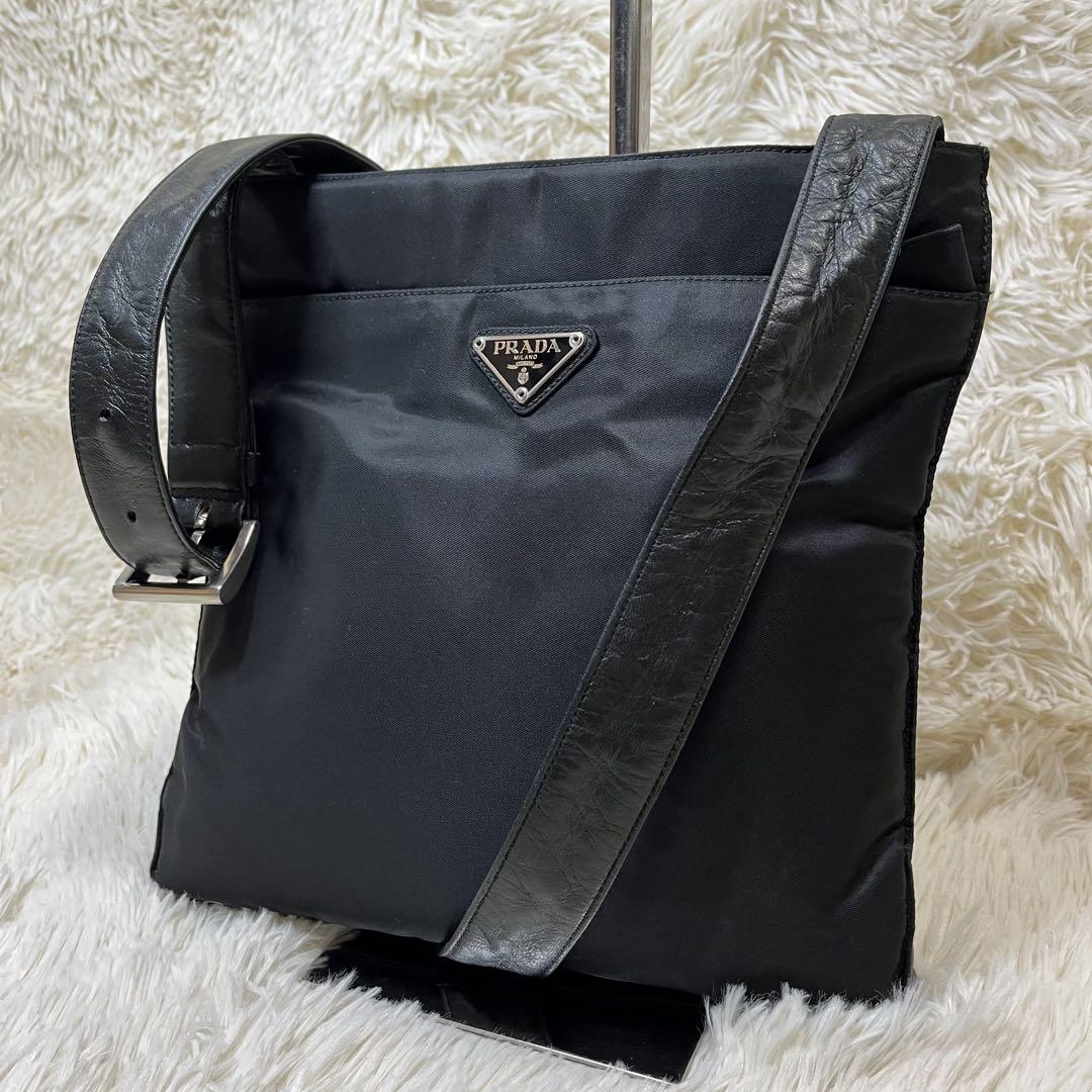 美品】PRADA プラダ ナイロン×レザー ショルダーバッグ ブラック