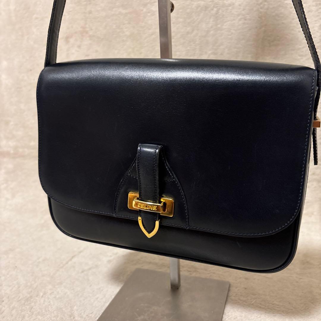 OLD CELINE ブラックレザー ショルダーバッグ ゴールド金具