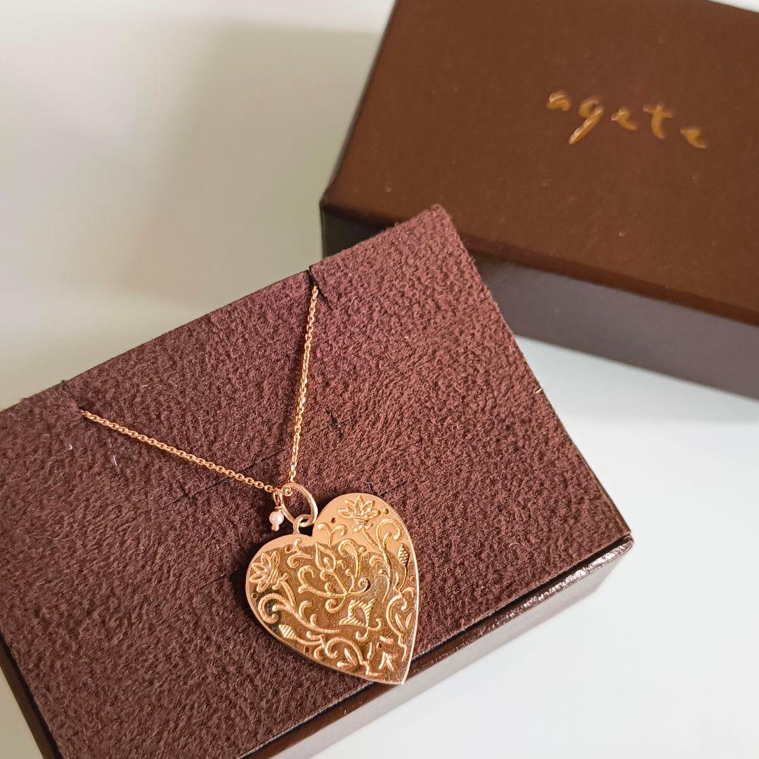 agete　K10　パール　ステーション　ロング　ネックレス　60cm