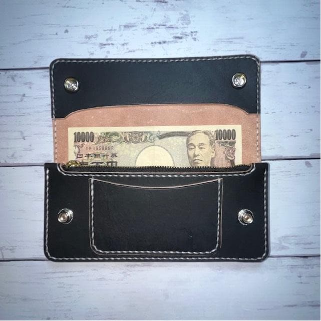 ロングトラッカーウォレット 姫路レザー茶芯黒色