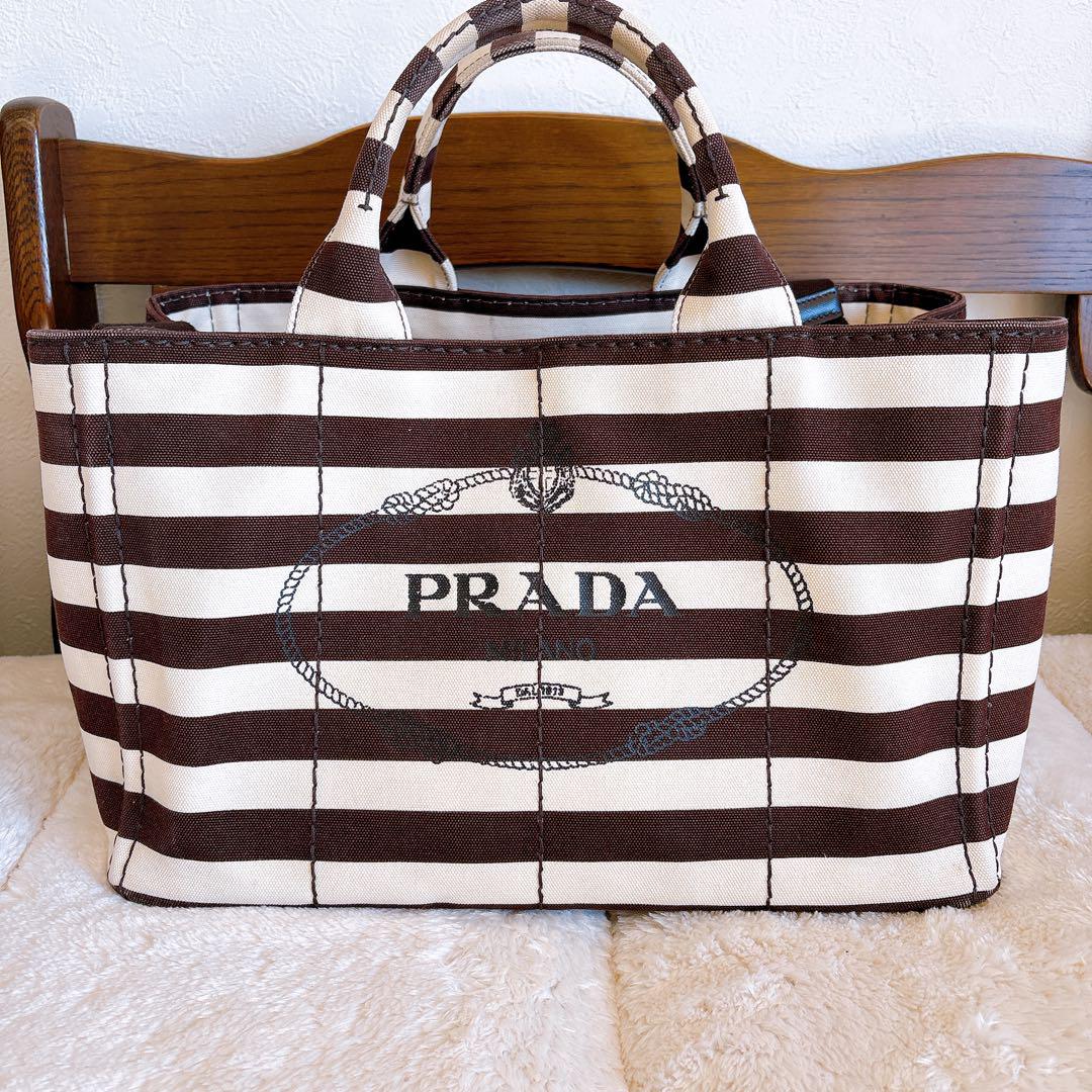 PRADA カナパL ストライプ美品 PRADA カナパL ストライプ美品