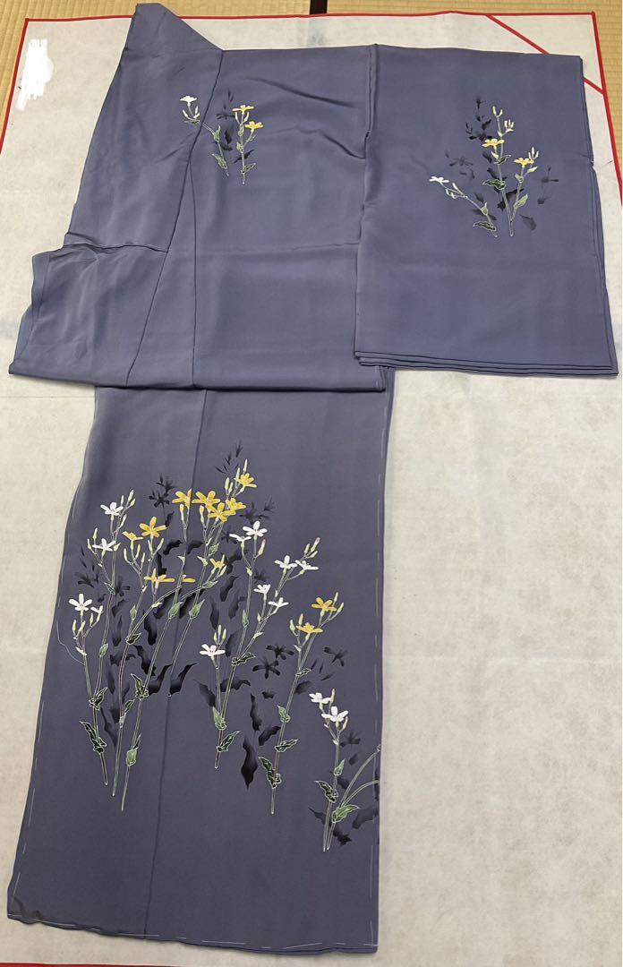 着物 未仕立て品 訪問着 茄子紺 仮絵羽仕立て 八掛付き 浜ちりめん 日本製 着物 未仕立て品 訪問着 茄子紺 仮絵羽仕立て 八掛付き 浜
