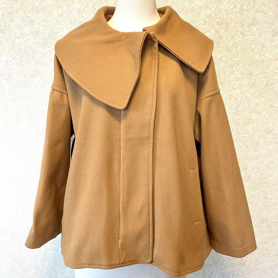 【新品タグ付き】ビッグカラー　カシミヤ混　ショートコート 洗えるコート　F