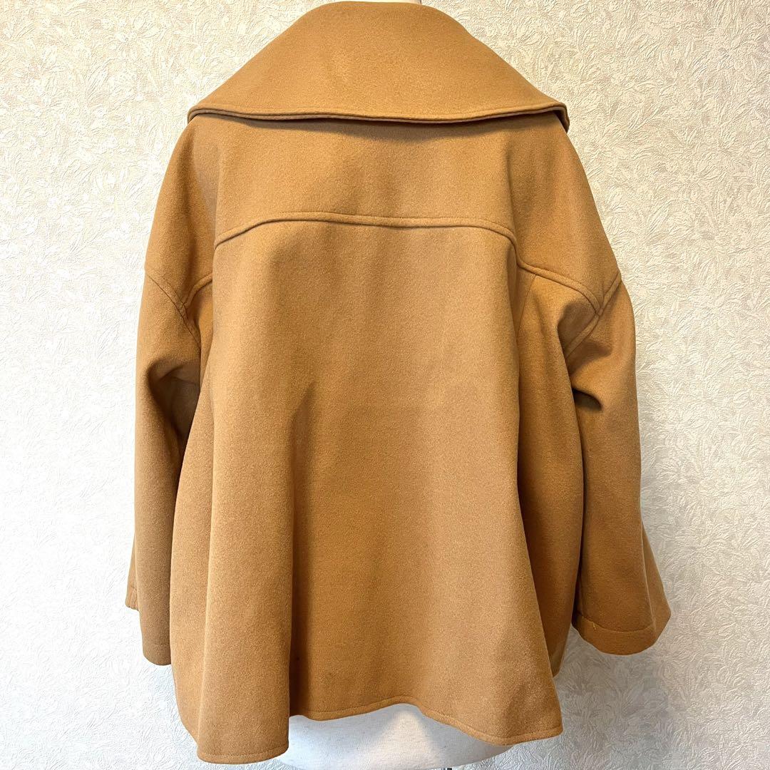 【新品タグ付き】ビッグカラー　カシミヤ混　ショートコート 洗えるコート　F