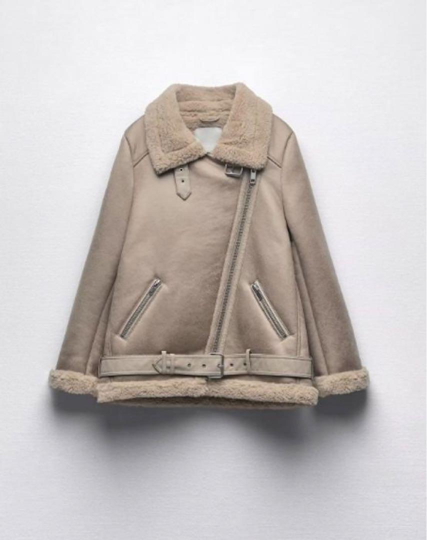 ZARA ムートンコート ベージュ ジッパー付きZARA ボアジャケットXS