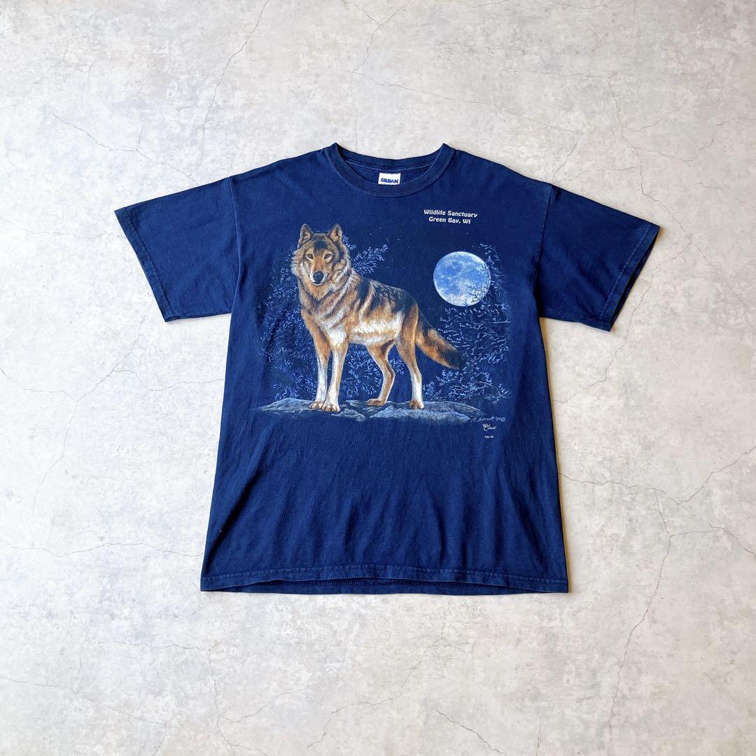 00s GILDAN アニマルTシャツ 動物 狼くん Y2K ギルダン 古着