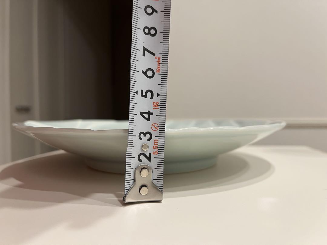宮永理吉作波模様の水色皿 陶器製 木箱付き