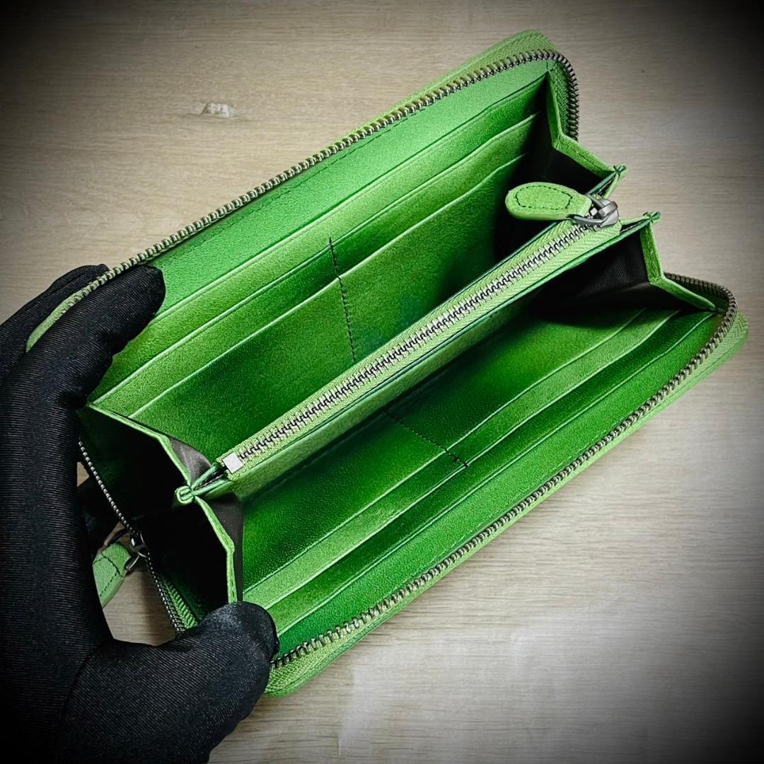 シープスキン イントレチャート 長財布 編み込み 大容量 羊革 グリーン 緑 シープスキン イントレチャート 長財布 編み込み 大容量 羊革 ブラック 黒