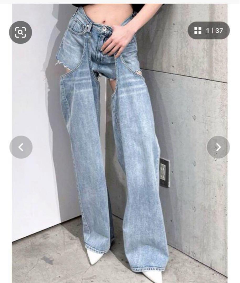 ハイウエストレイヤードデザイン2Wayデニムパンツ