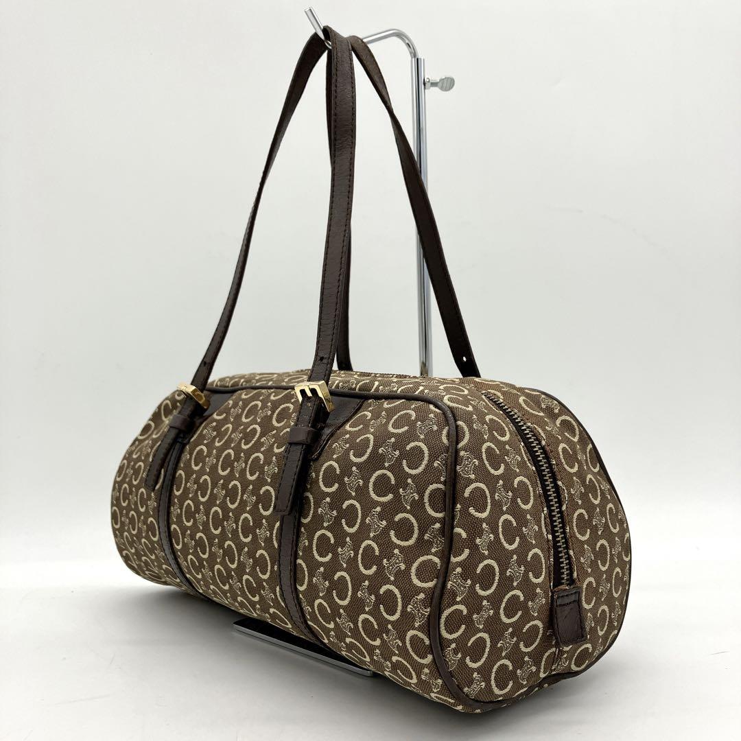 CELINE】ミニボストンバッグ Cマカダム柄 キャンバス ダークブラウン