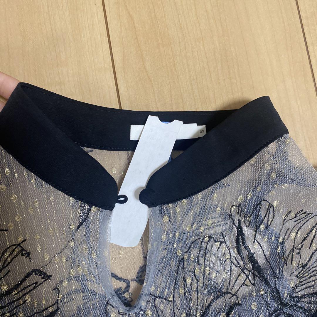 Leja配色パイピングプチハイネック花柄刺繍ラメレースロング丈 Leja配色パイピングプチハイネック花柄刺繍ラメレースロング丈