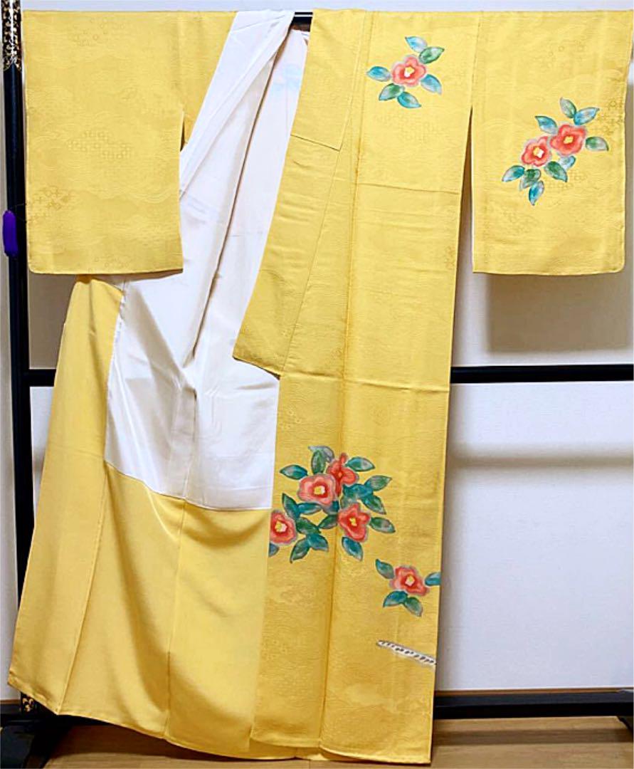 しつけ糸付き 未使用品♡ 正絹 紋意匠縮緬 作家物 手描き 訪問着
