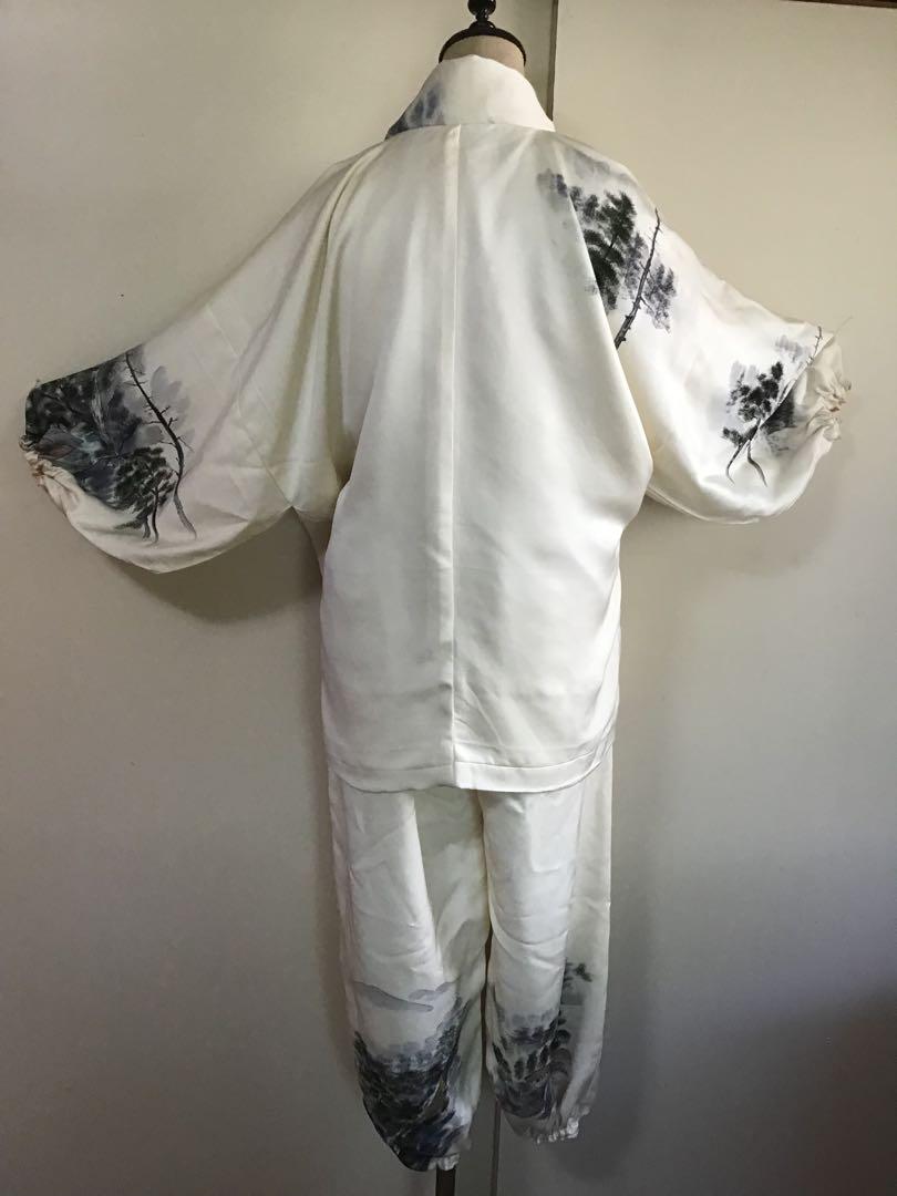 山水画の付下げ着物から　総袷仕立ての作務衣