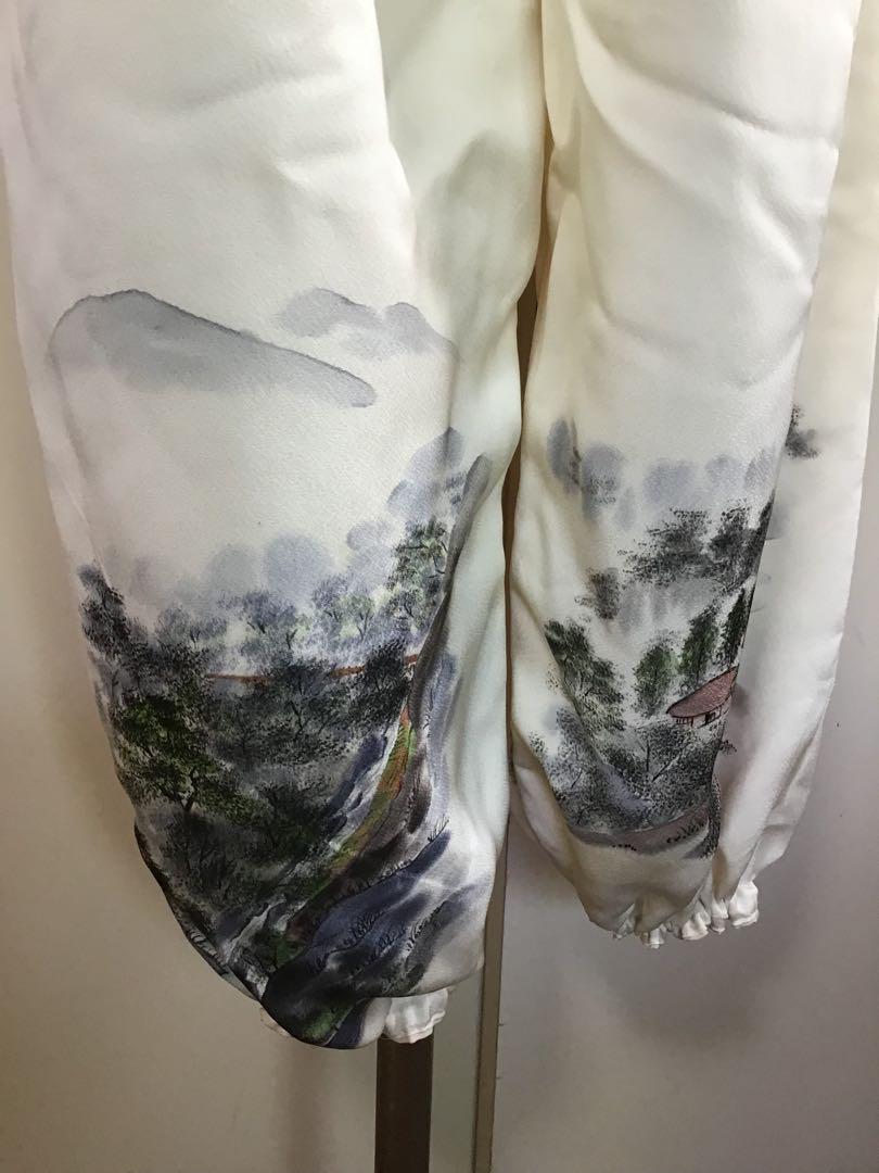 山水画の付下げ着物から　総袷仕立ての作務衣