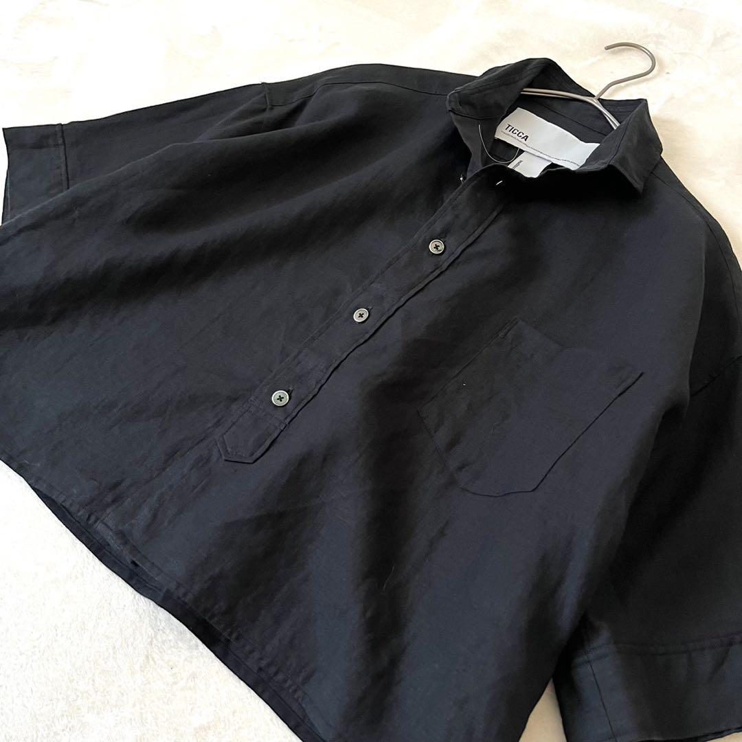 美品】2024SS ティッカ シャツ リネン100% ブラウス 半袖 黒 完売