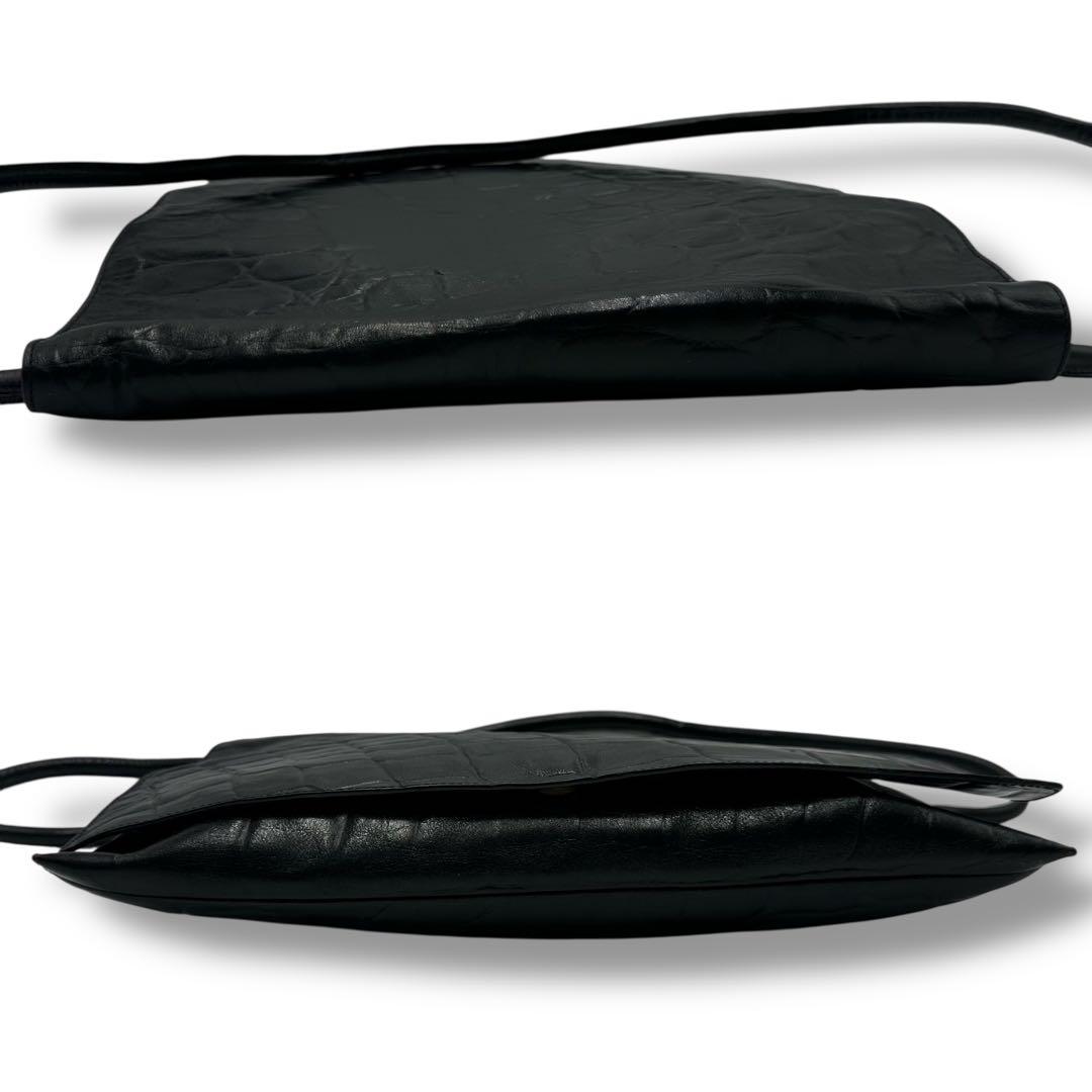 ジョルジオアルマーニ クロコ型押し サコッシュ 斜め掛け 黒 フラップ メンズ