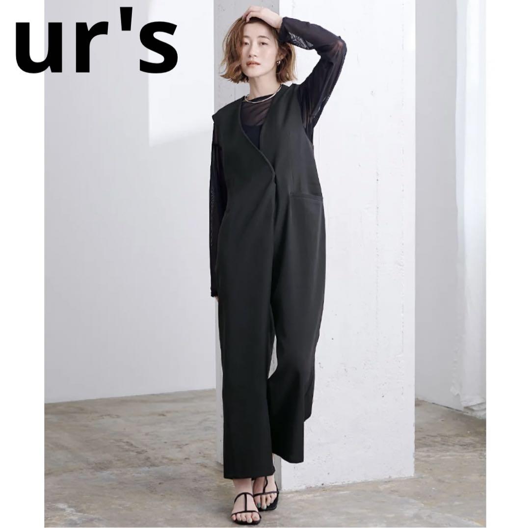 美品★urs ユアーズ　ジレサロペット　ブラック　M　サロペット　オールインワン