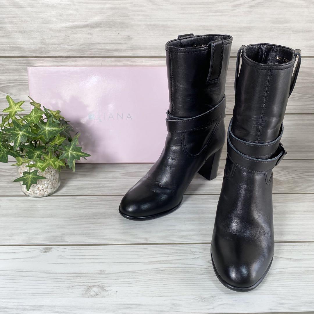 988【美品】DIANA ブーツ 67301 レザー ダブルベルト 黒 22.5