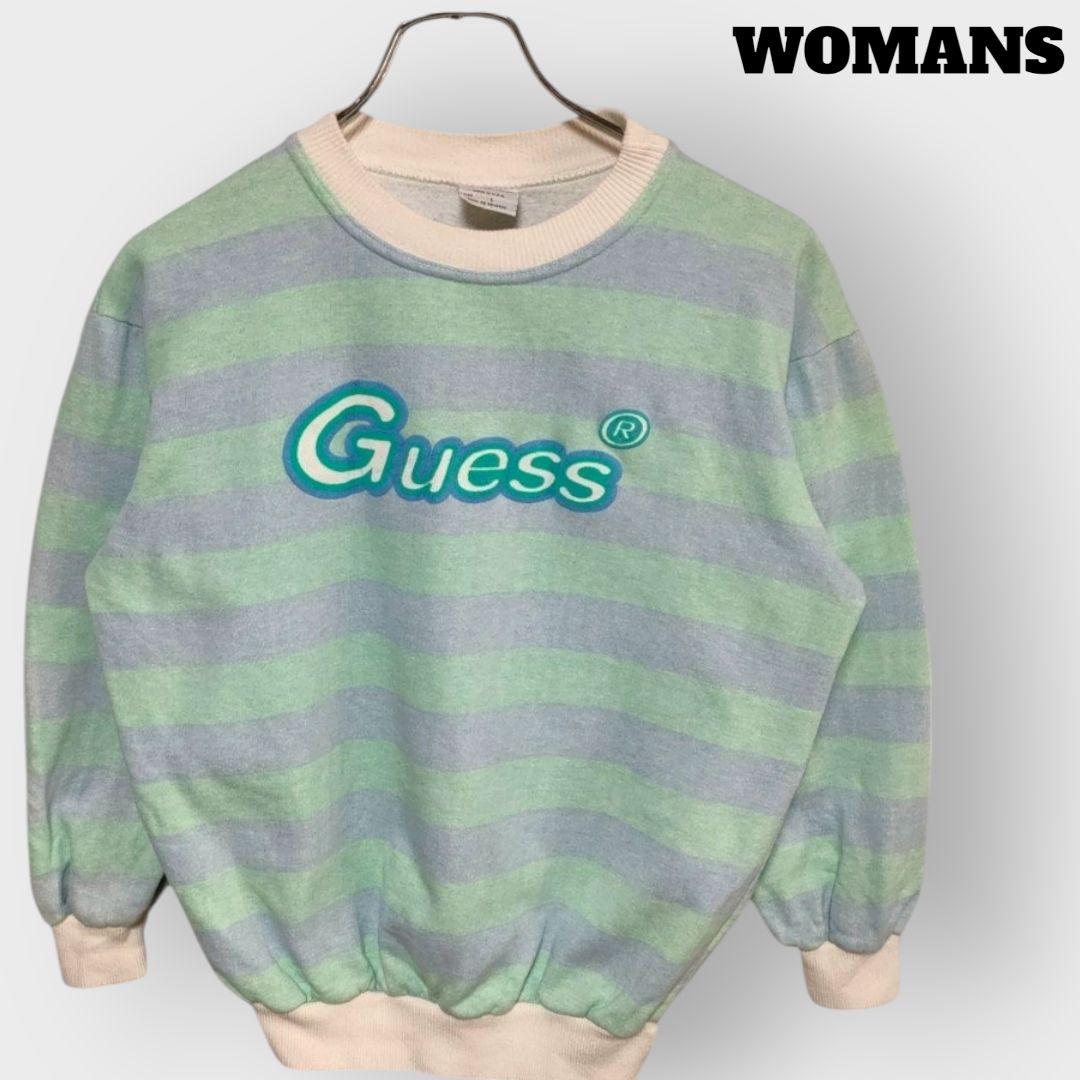 【90s・アメリカ製】GUESS ボーダー ロゴスウェット