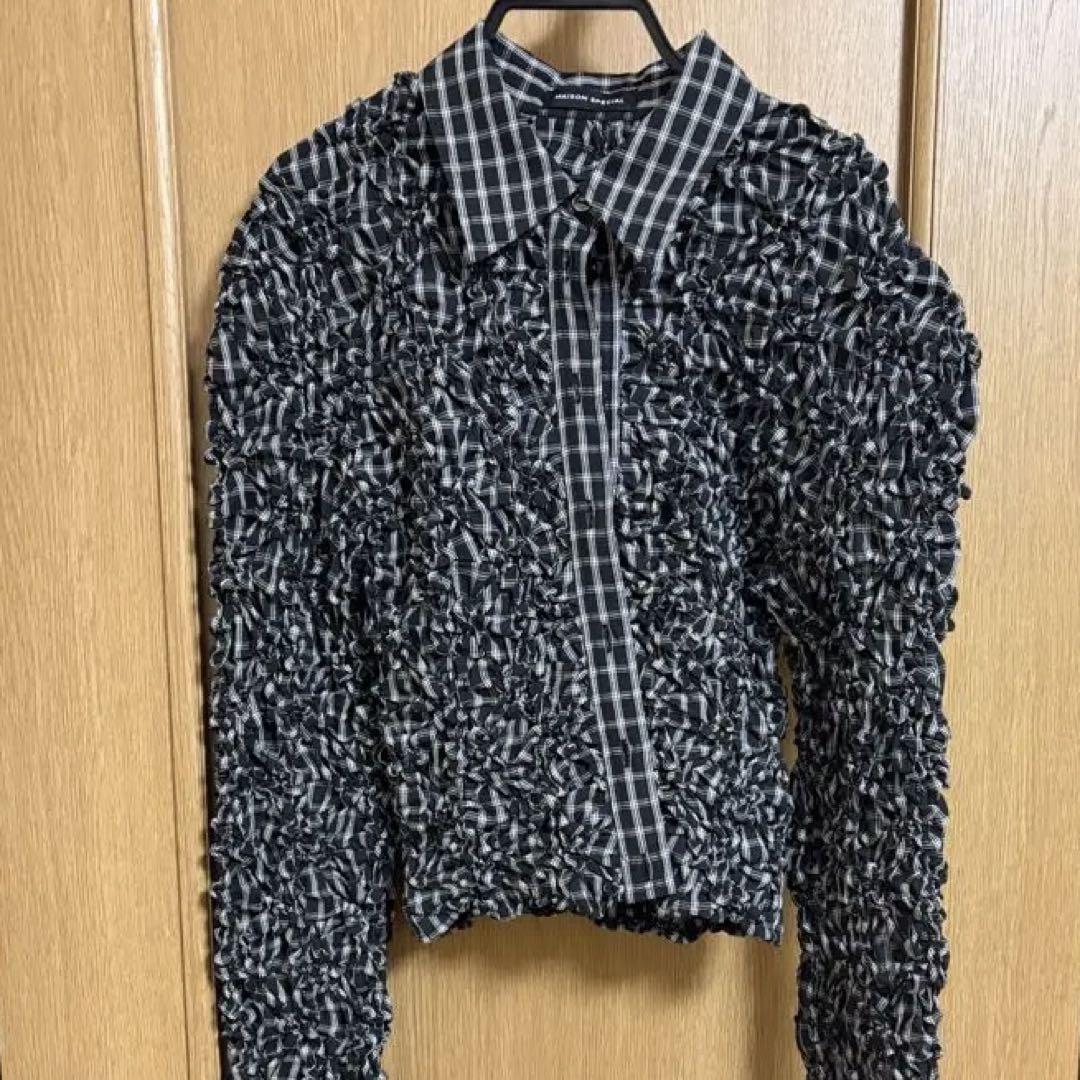 メゾンスペシャル チェックシャーリングショートシャツ
