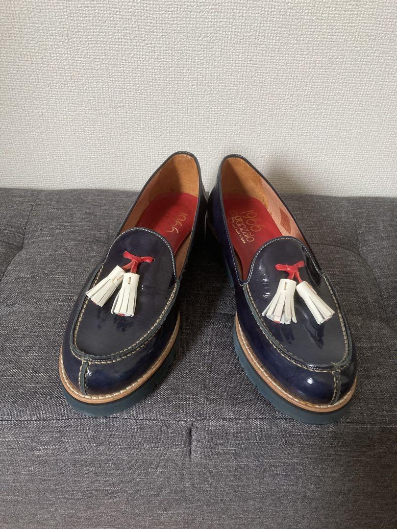 Luis gonzalo ネイビー レザー タッセル ローファー 23.5cm