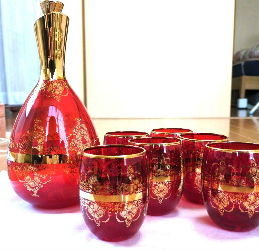 ベネチアングラス　MURANO デキャンタ　グラスセット　金彩