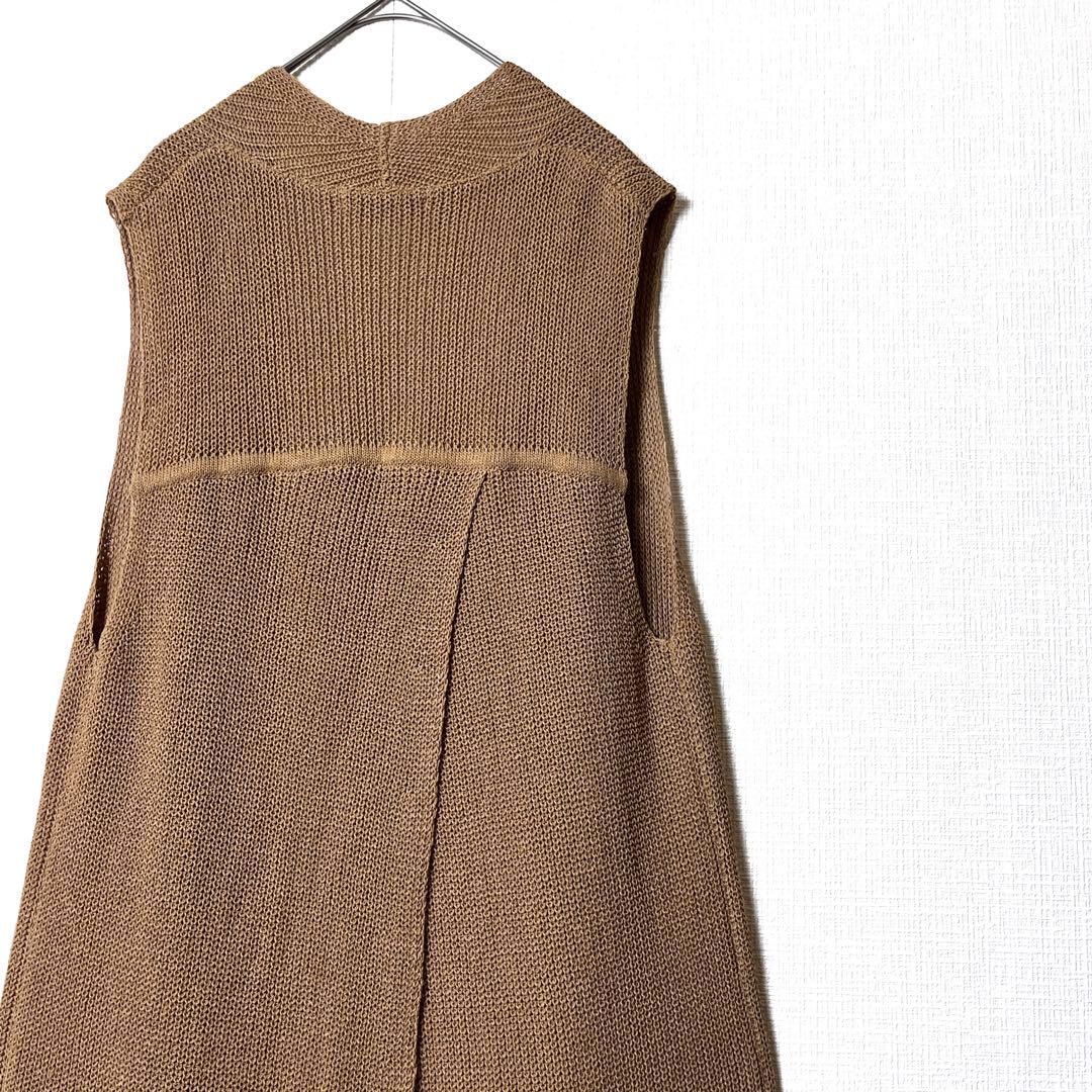 Plage プラージュ 片畦ロングジレ キャメル ロング丈 スリット 春夏