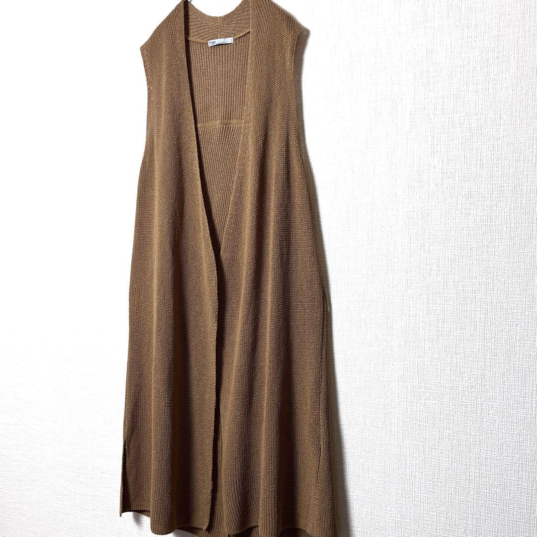 Plage プラージュ 片畦ロングジレ キャメル ロング丈 スリット 春夏