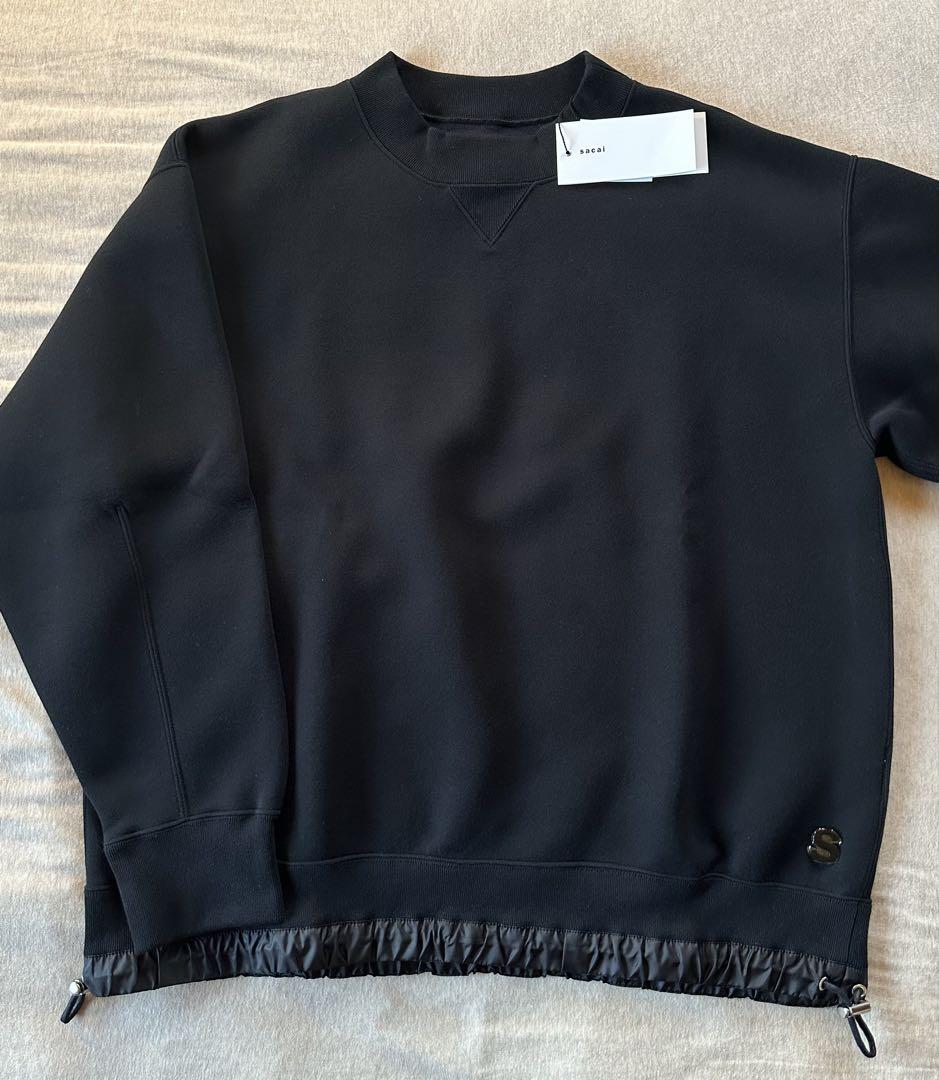黒4新品 sacai S ロゴ パッチ スポンジ スウェット シャツ ブラック