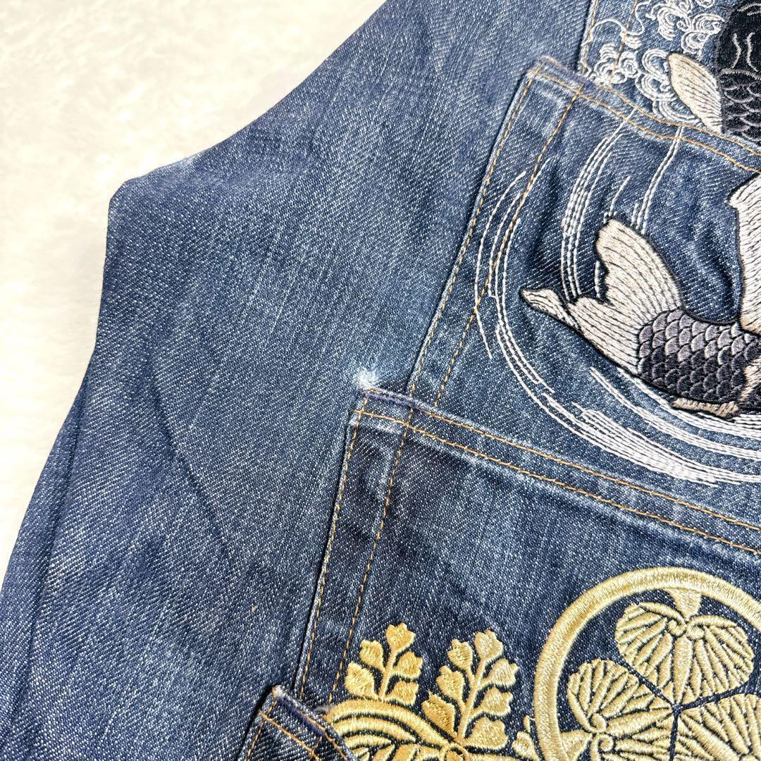 希少✨【絡繰魂】カラクリダマシイ デニム 和柄 刺繍 鯉 ジーンズ 5連ポケット