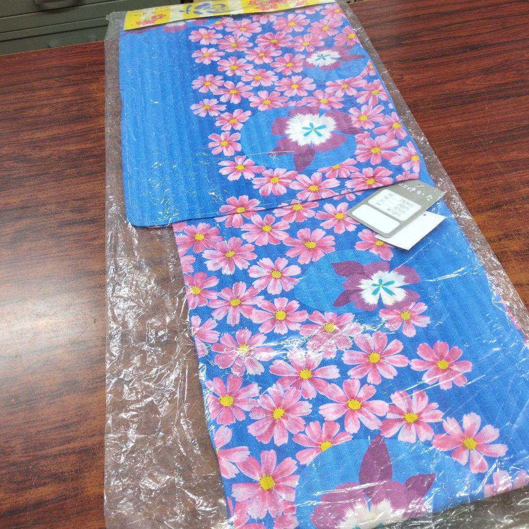 花柄浴衣 青色 ピンク 身丈163cm　未使用　美品