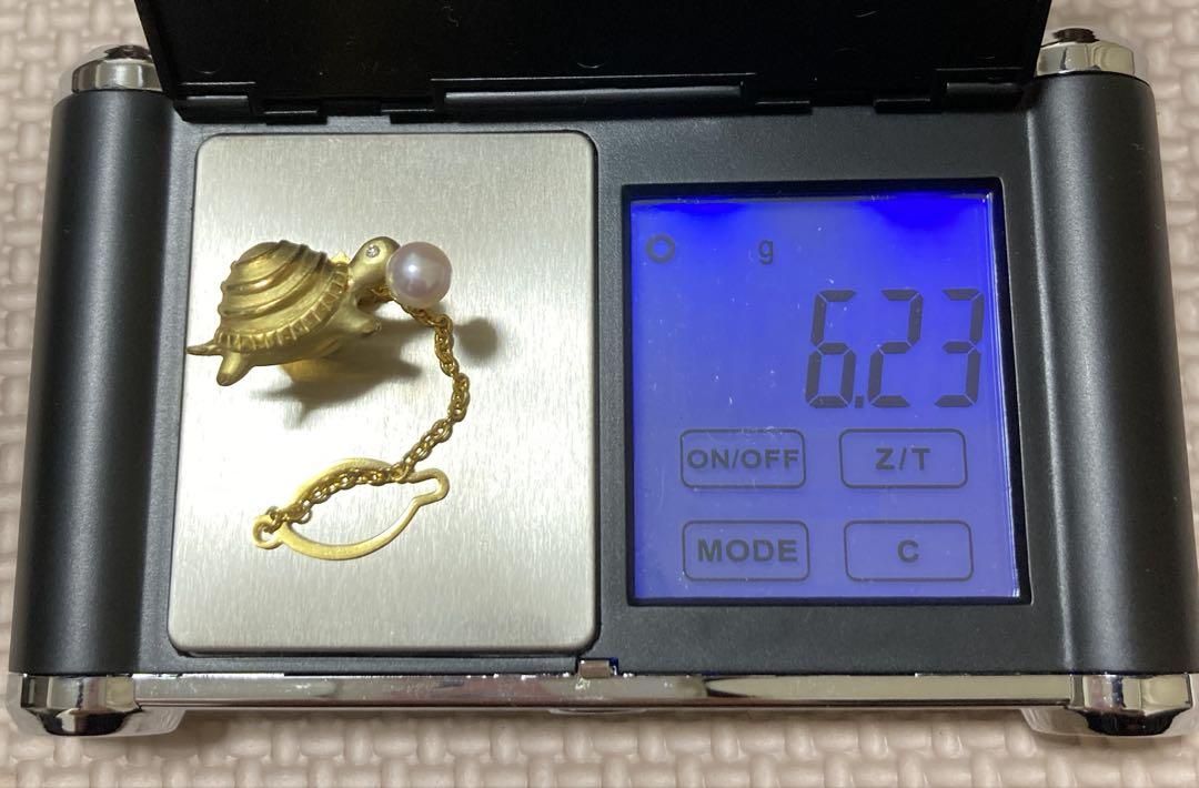 カメ　ネクタイピン　K18×パール×ダイヤモンド　大人かわいい　USA製　父の日