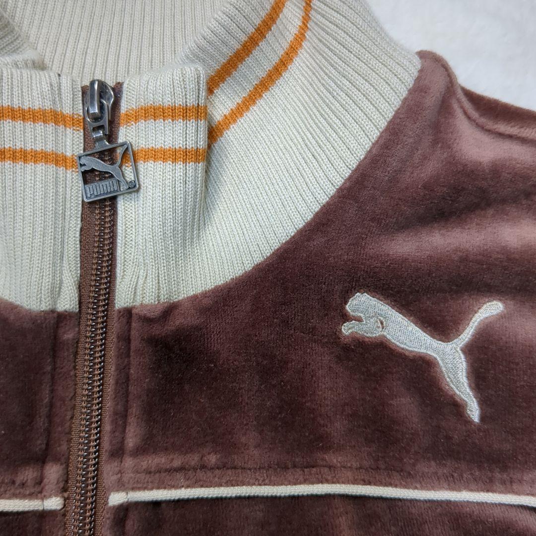 ✨大人気！ベロア✨PUMA トラックジャケット M 茶 ベージュ 刺繍ロゴ
